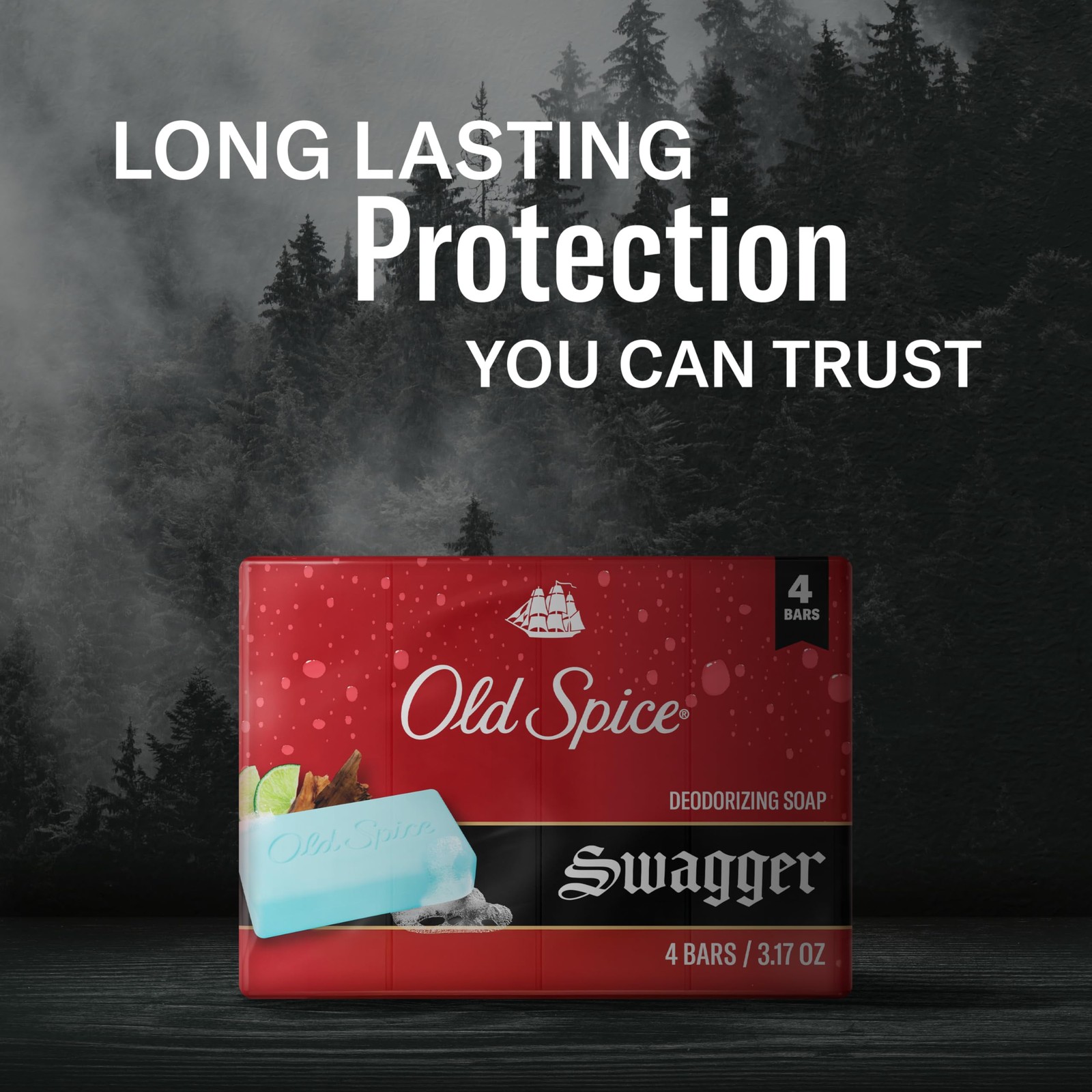 Old Spice Bar Soap for Men, Swagger with Lime + 3.17 Ounce (Pack of 4), Red