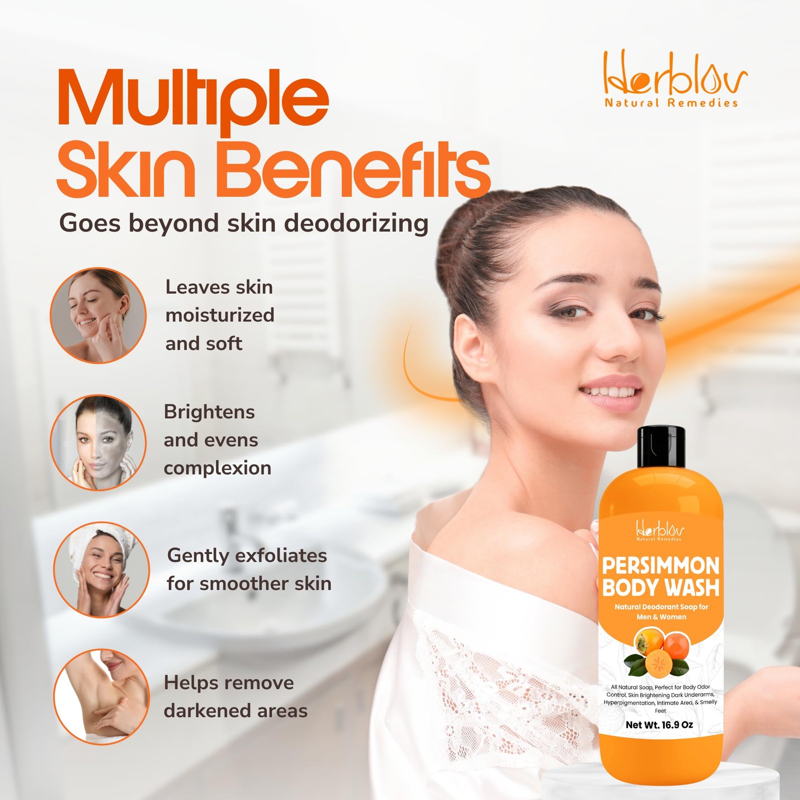 Herblov Persimmon Body Wash for Body Odor Control – Purifying Deodorizing Soa…