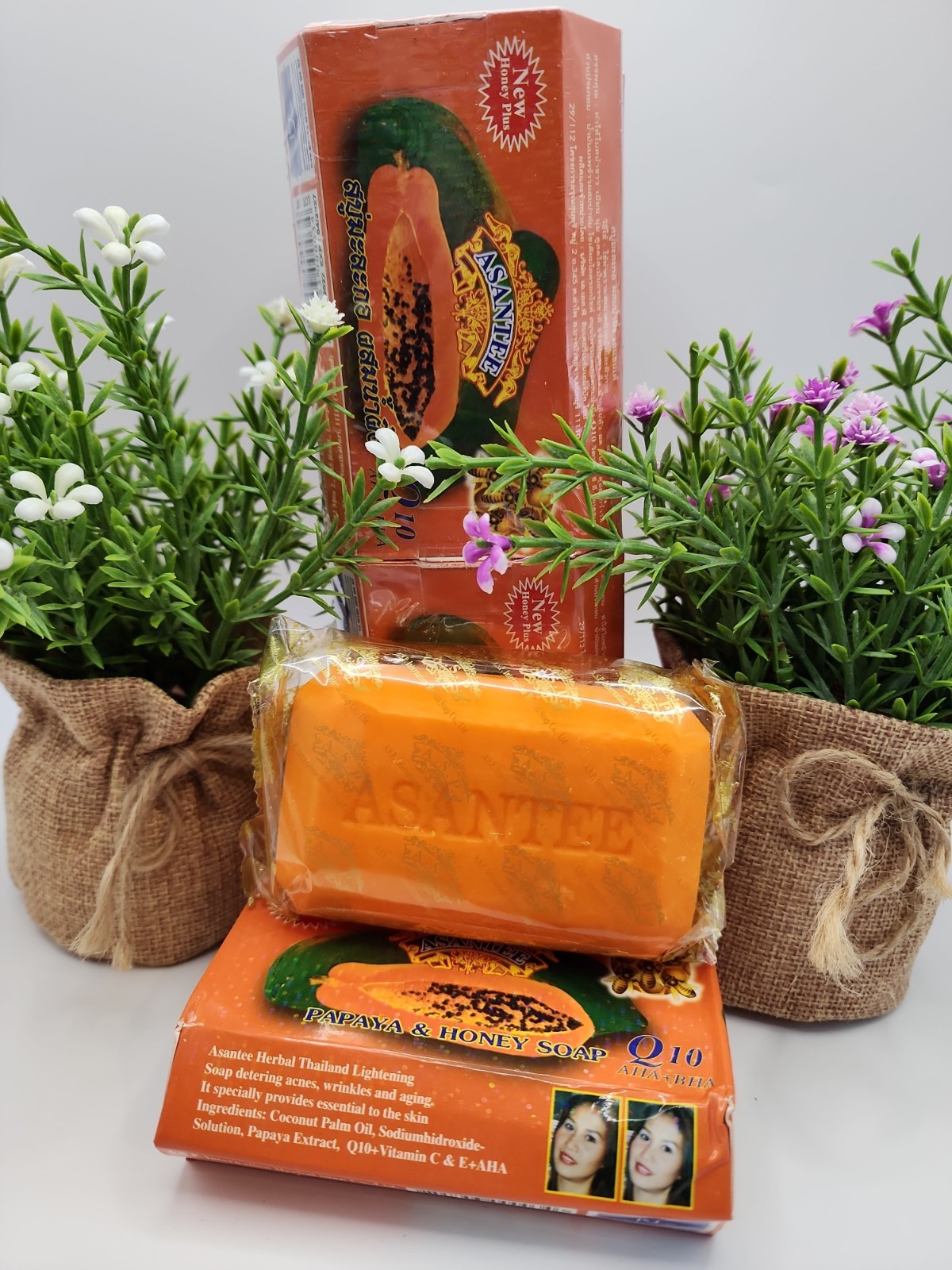 3X Asantee Thai Herbal Papaya Honey Soap with Q10 AHA BHA 125g (SHIPS SAME DAY)