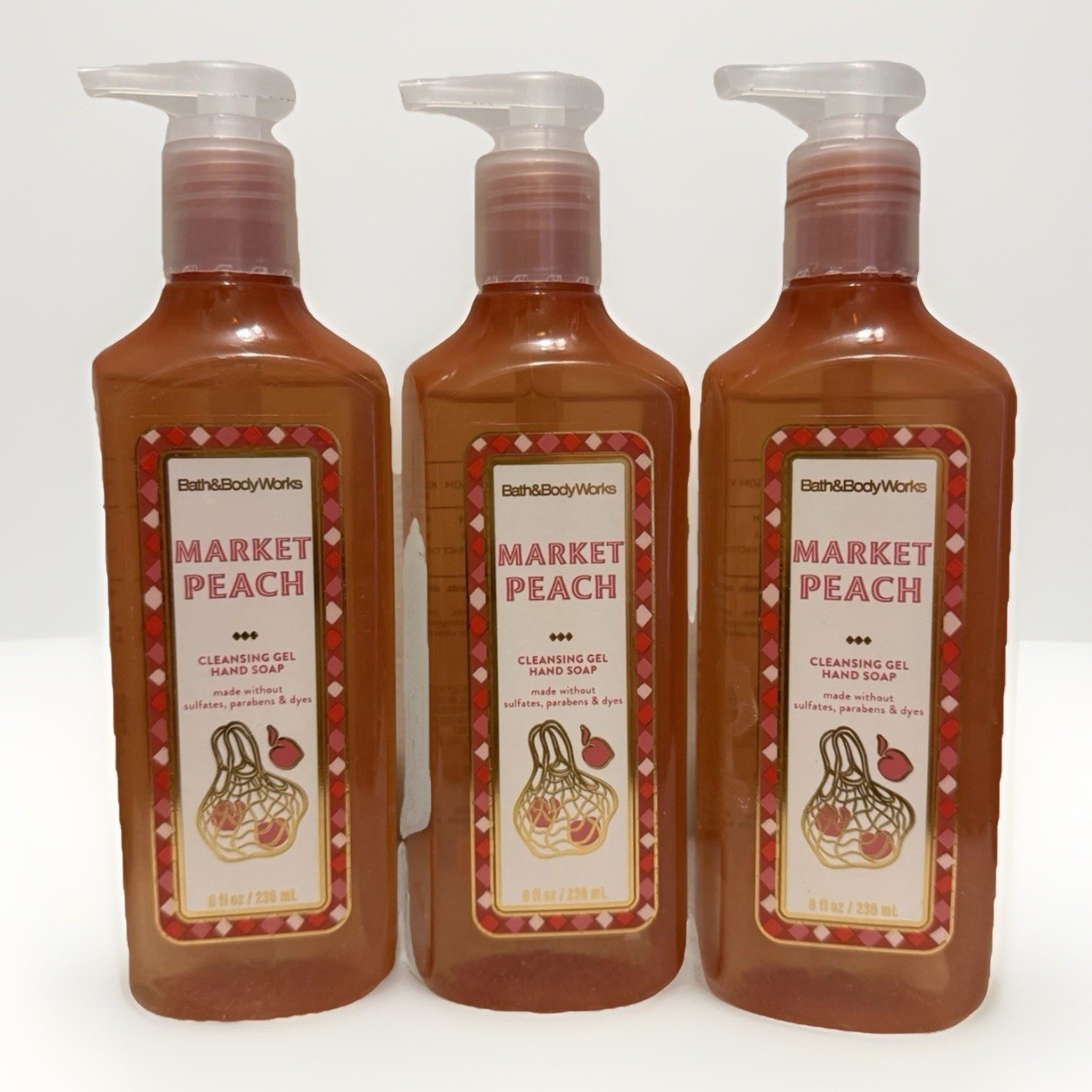 LOT OF 3 MARKET PEACH BATH & BODY WORKS CLEANSING GEL HAND SOAP Free Shipping
