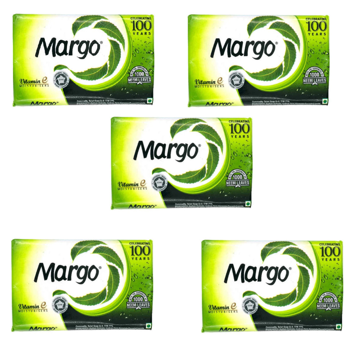 5X Margo Original Neem Soap With Goodness Of 1000 Neem Leaves, 100g Each