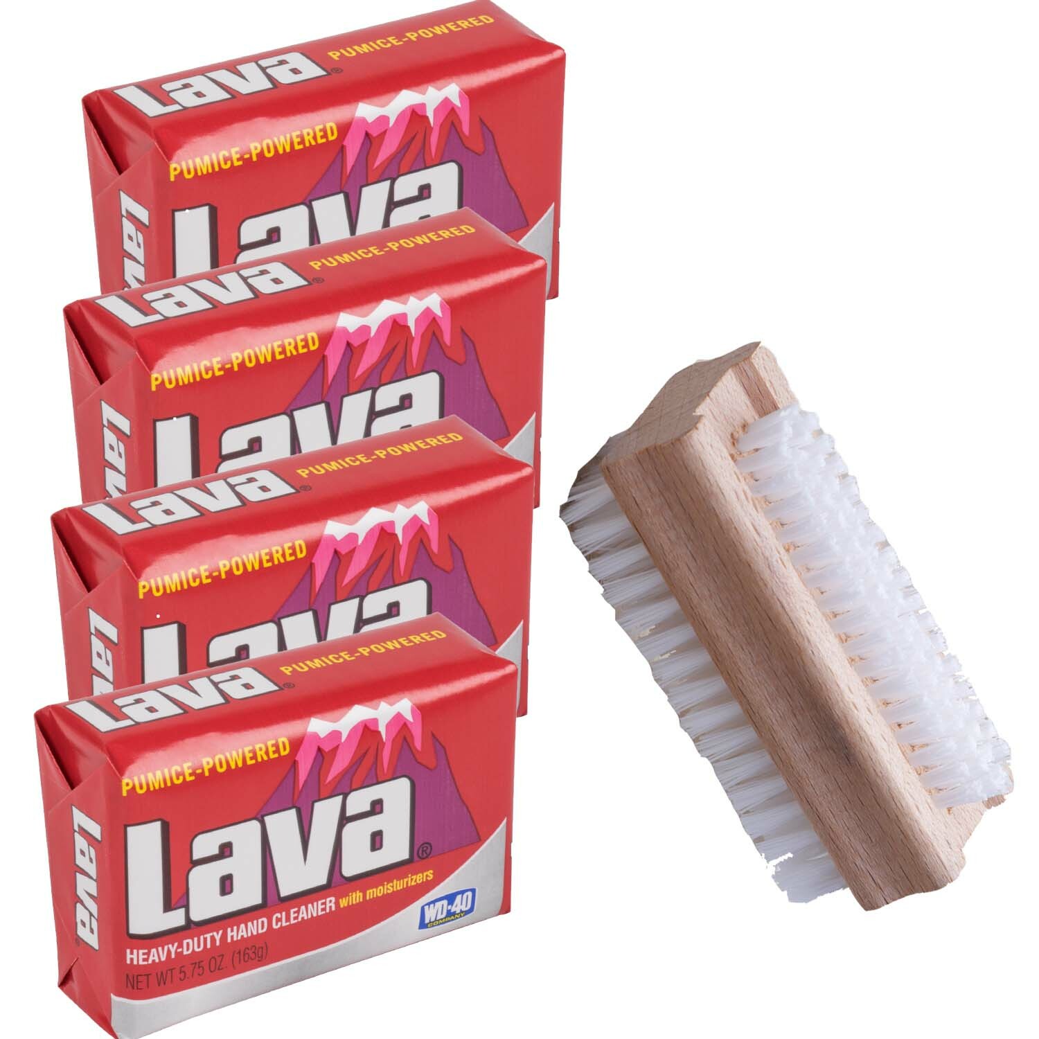 Lava Soap Heavy-Duty Pumice soap with Moisturizer, 4 x 5.75oz and Nailbrush