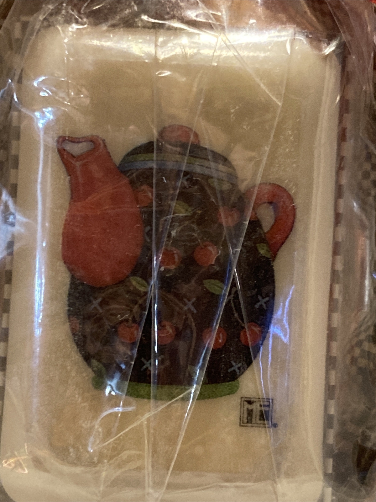Vintage Mary Engelbreit Cherries Teapot & Tray Alda’s Forever Almond Soap NEW