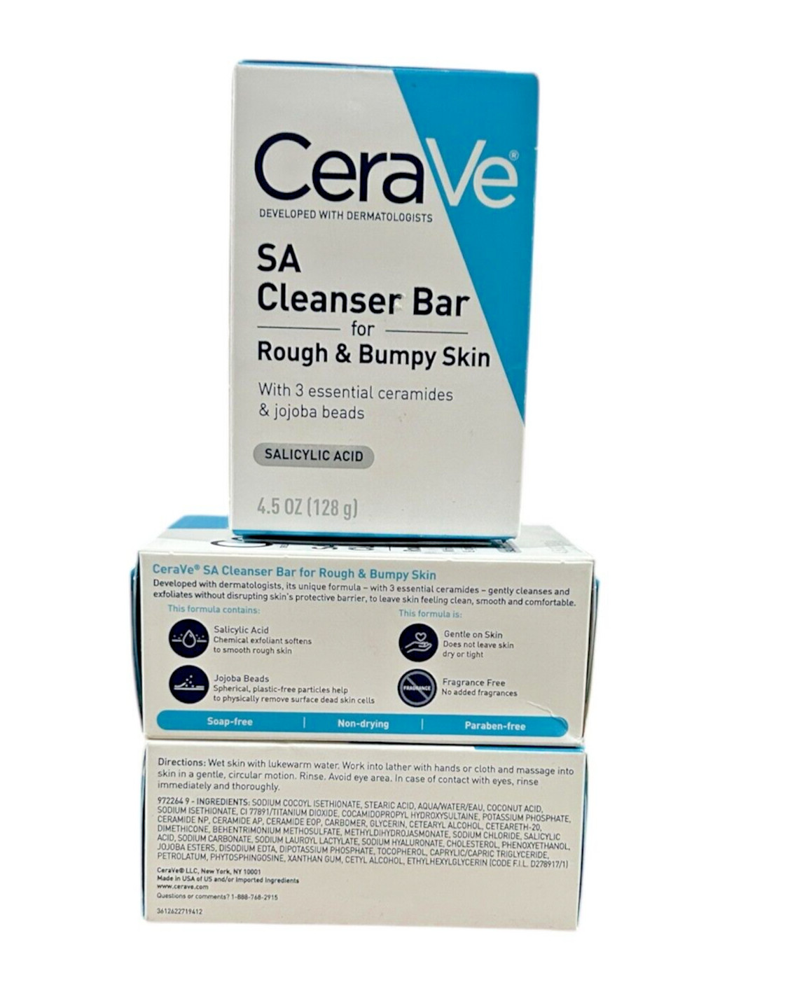 3-CeraVe SA Cleanser Bar for Rough Bumpy Skin 4.5 oz.