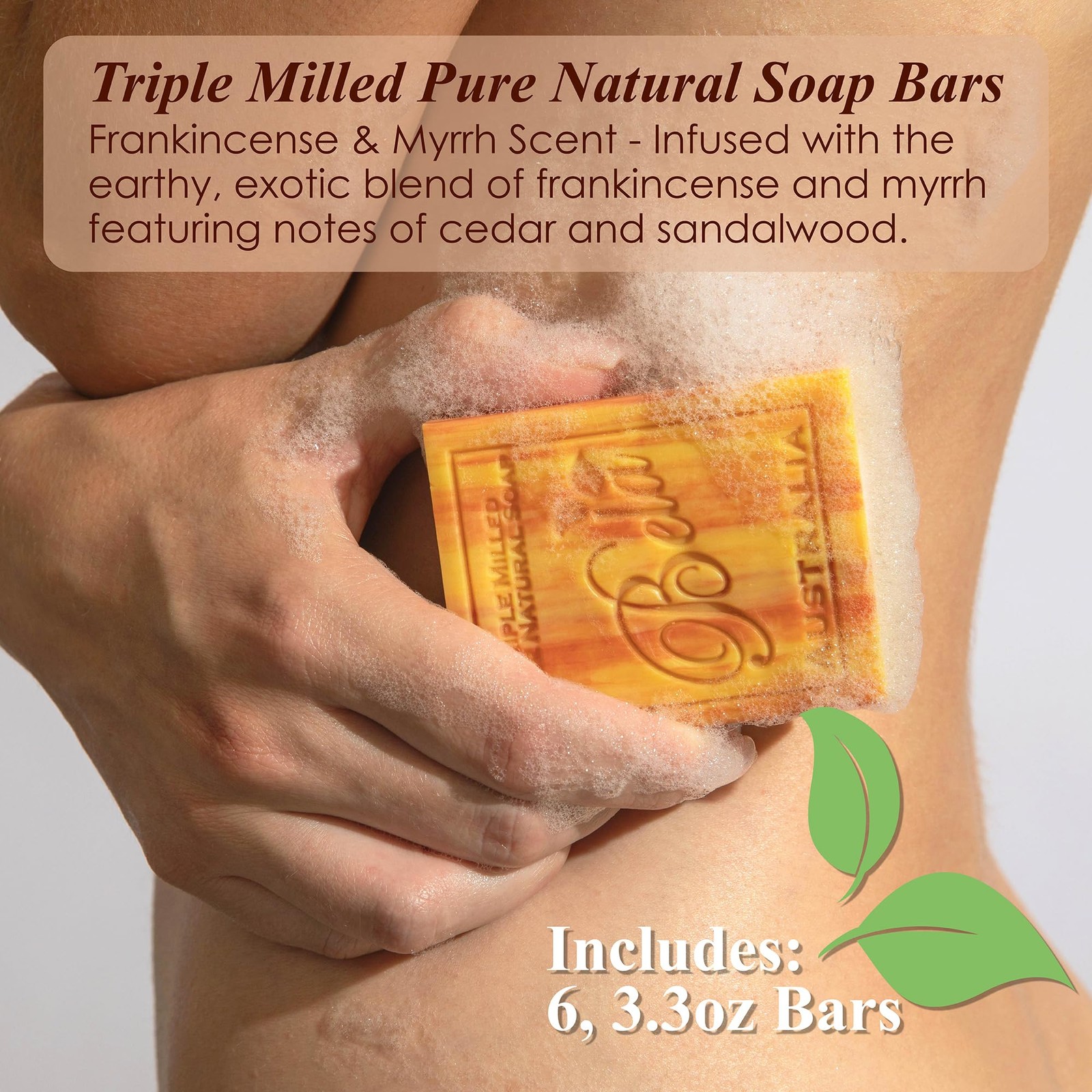 Frankincense and Myrrh Soap 3.3 OZ Pack of 6, French Triple Milled Bar Soap w…