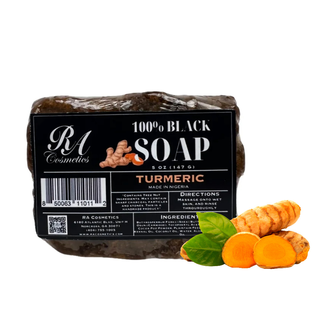 RA Cosmetics 100% Pure Raw African Black Soap With Turmeric Oil – 5oz