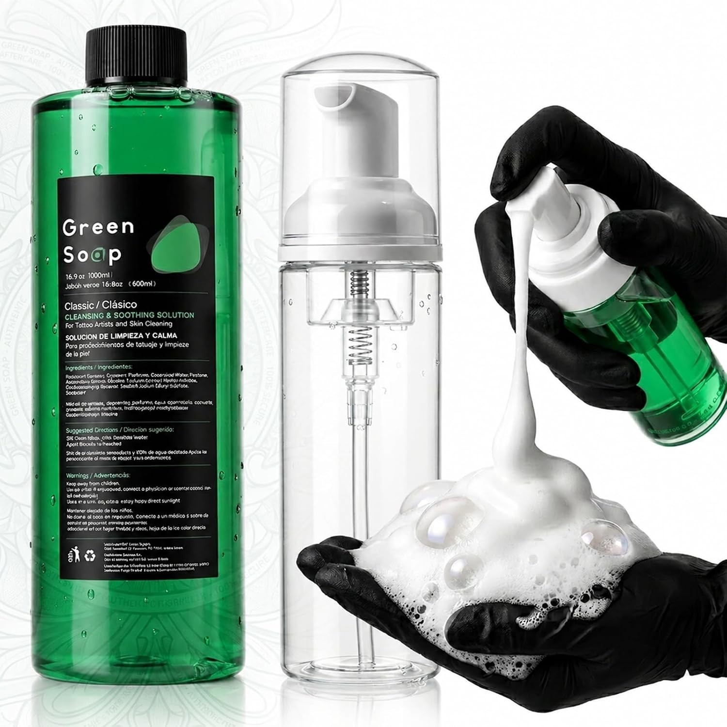Green Soap Tattoo 16.9OZ Ultra Concentrated & 7OZ Foam Bottle Kit – Make 1.3 …