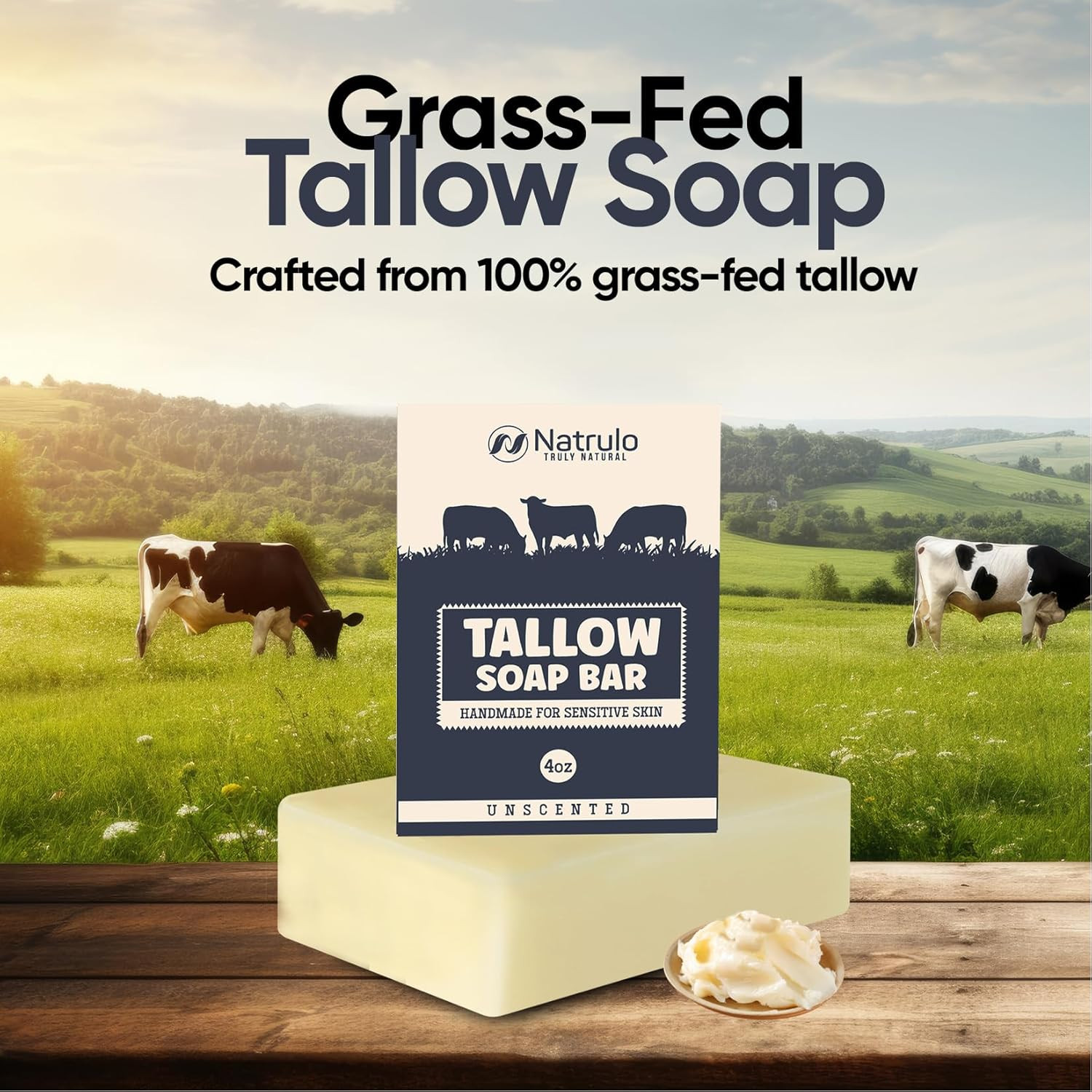 Beef Tallow Soap Bar – All Natural Grass Fed Tallow Soap Unscented – Moisturizin