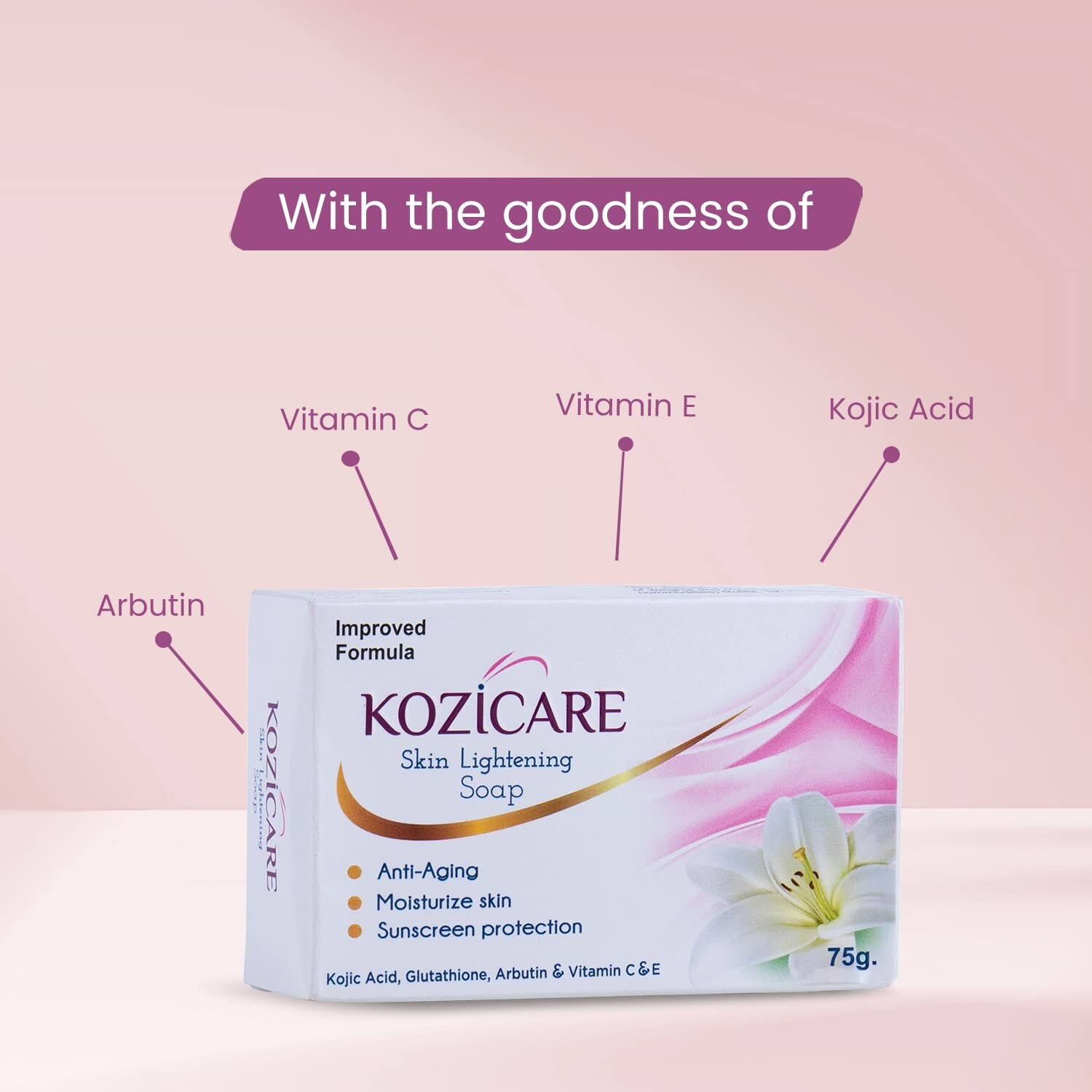 Kozicare Skin Lightening Soap, 75g (Pack of 3) Sunscreen Protection 3X75g=225g