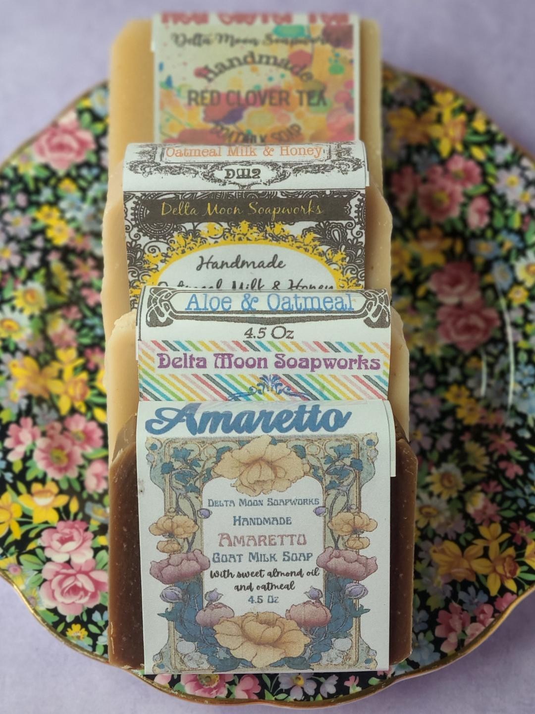 Four Handmade Oatmeal Goat Milk Soaps, natural cold process soap, + samples