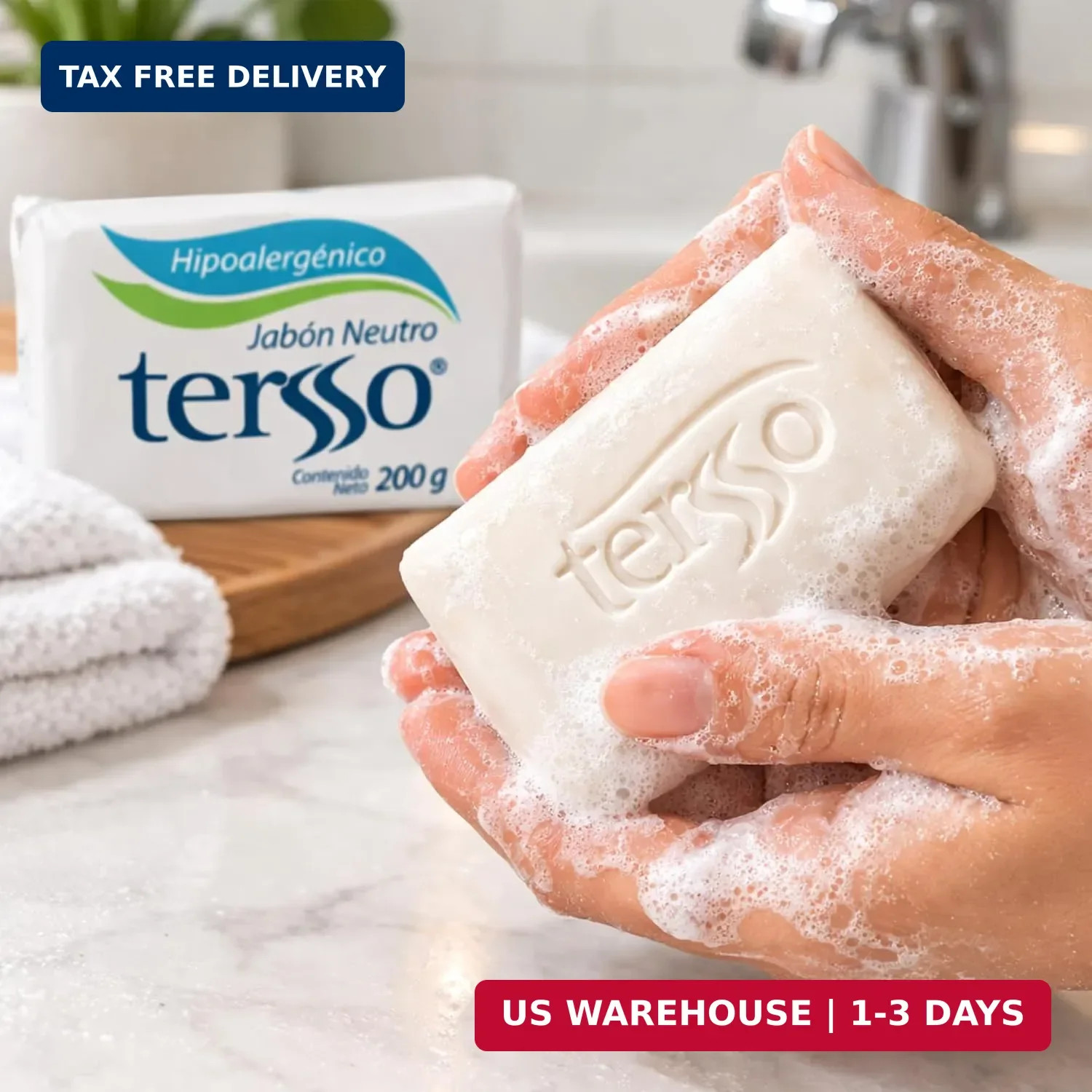Tersso Hypoallergenic Neutral Soap Bar 120 g 3 Pack for Sensitive Skin, Gentle F