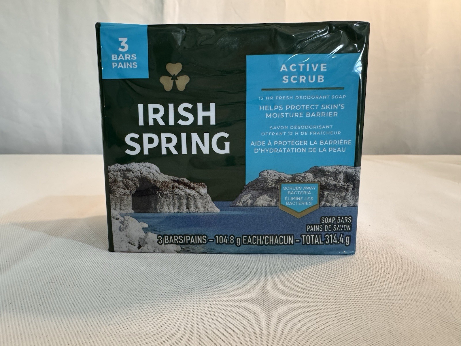Irish Spring Deep Action Scrub Deodorant Bar Soap 12 Hour Protection 3 Count