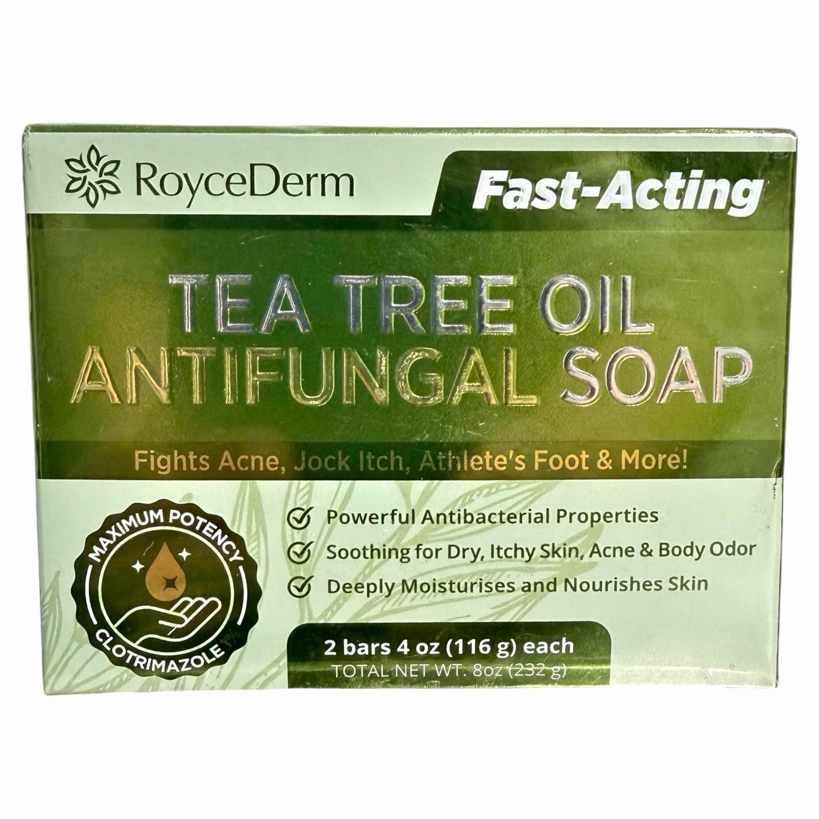 RoyceDerm Tea Tree Oil Antifungal & Antibacterial Soap ~ 2 Bars ~ New & Sealed