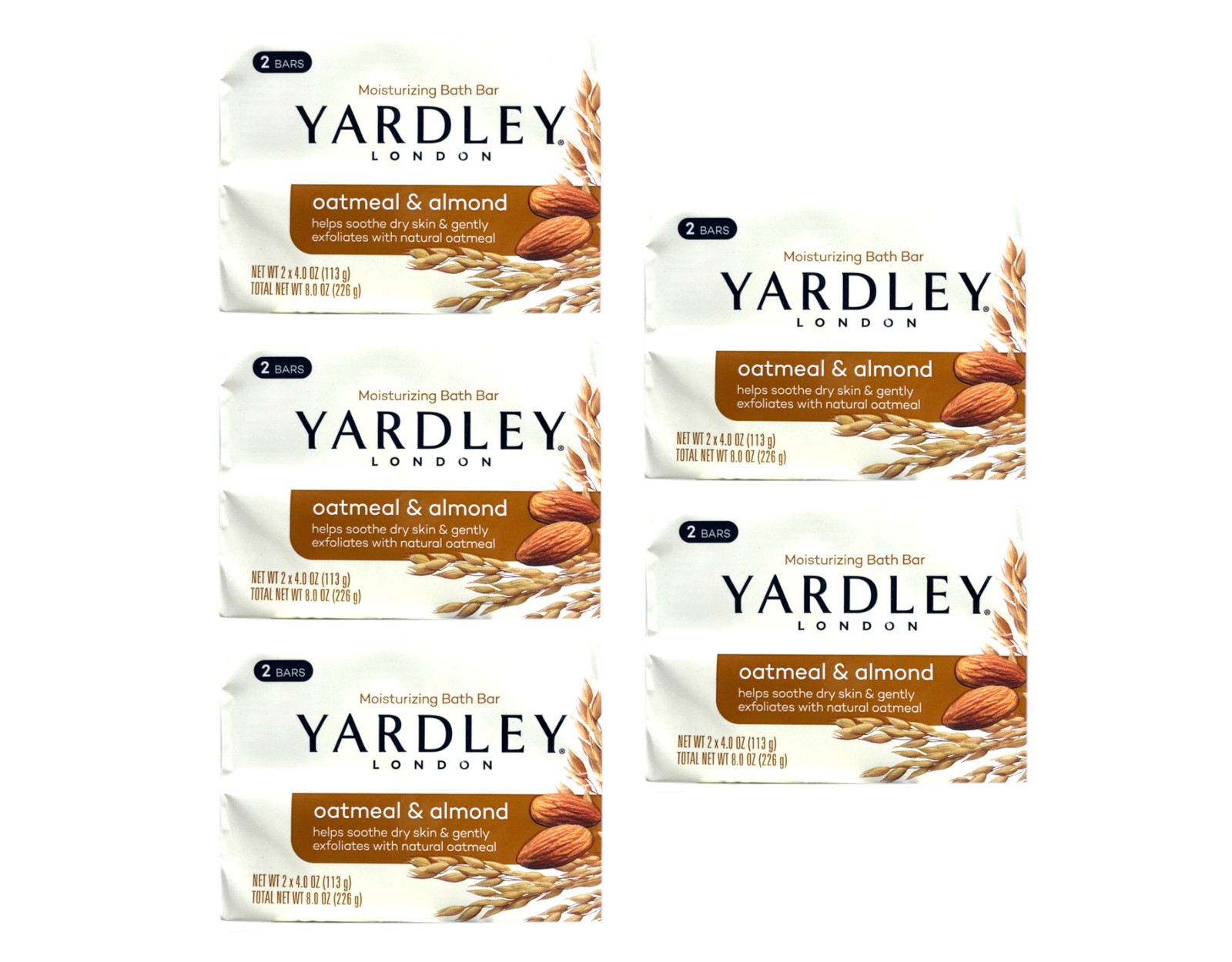 Yardley London Bath Bar Oatmeal & Almond 4oz, 2 Count – Pack of 5