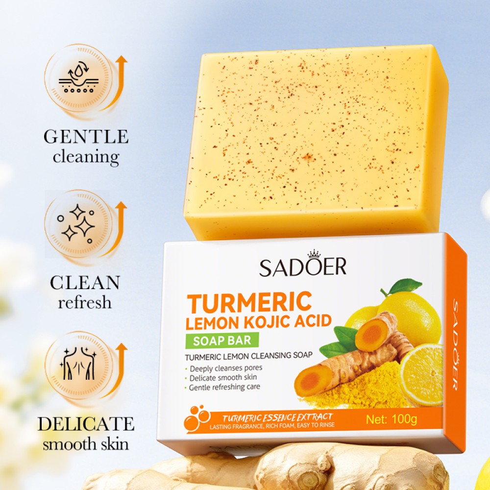 Lemon Turmeric Kojic Acid Soap Bar, Turmeric Face and Body Soap, Deep Clean 100g
