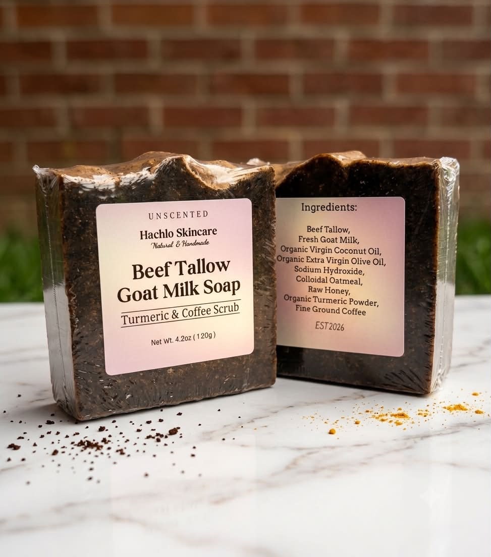 1 Bar Unscented Turmeric & Coffee Scrub Beef Tallow & Goat Milk Soap