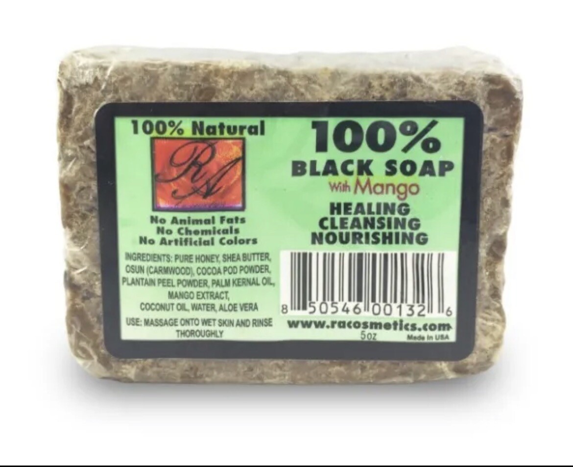 RA Cosmetics 100% Natural Black Soap Heals Nourishes Cleans Face Body Hair 5oz