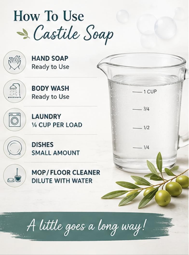 Naturals Pure Unscented Castile Soap Refill, 64 Oz | , Body Wash, Dishes, Pet…