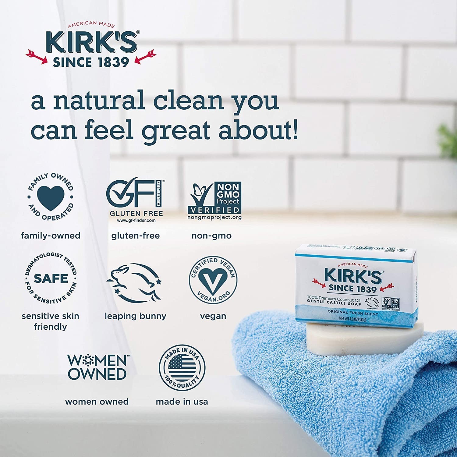 Kirks Natural Original Castile Soap, 4 Ounce – 12 per case.