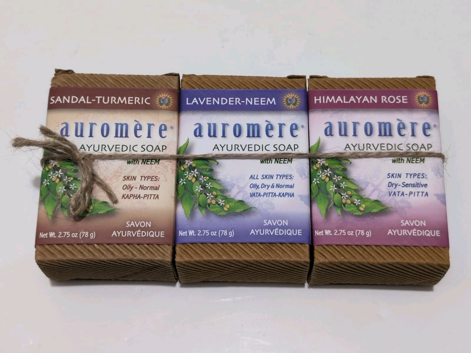 New 3-Pack Auromere Ayurvedic Vegan Gluten Free Bar Soap (3x 2.75 oz)3-Varieties
