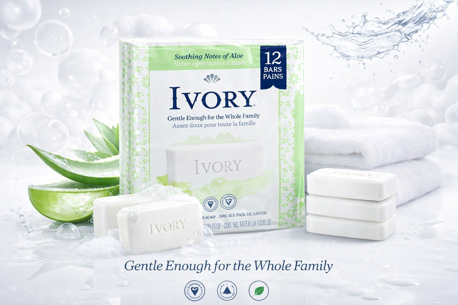 Ivory Soothing Notes of Aloe Bar Soap, Gentle Aloe Scent, 12-Bar Multipack