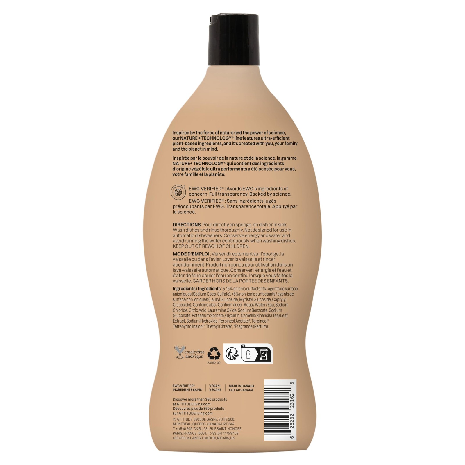 ATTITUDE Dish Soap, EWG Verified, Plant-Based & Vegan 24 Fl Oz (Pack of 1)