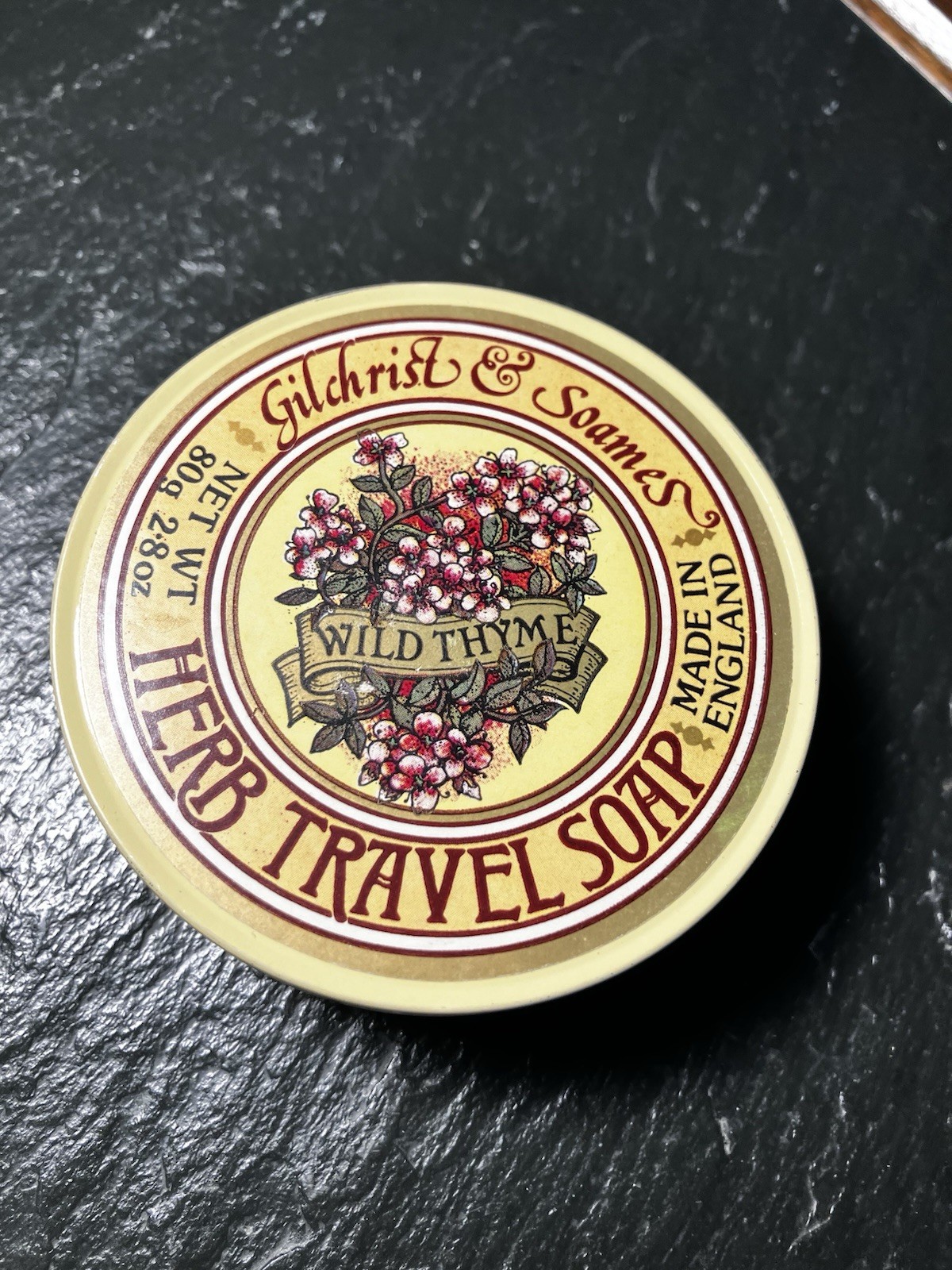 Gilchrist & Soames Herb Travel Soap 2.8 ozs, vintage, but unused, in a tin