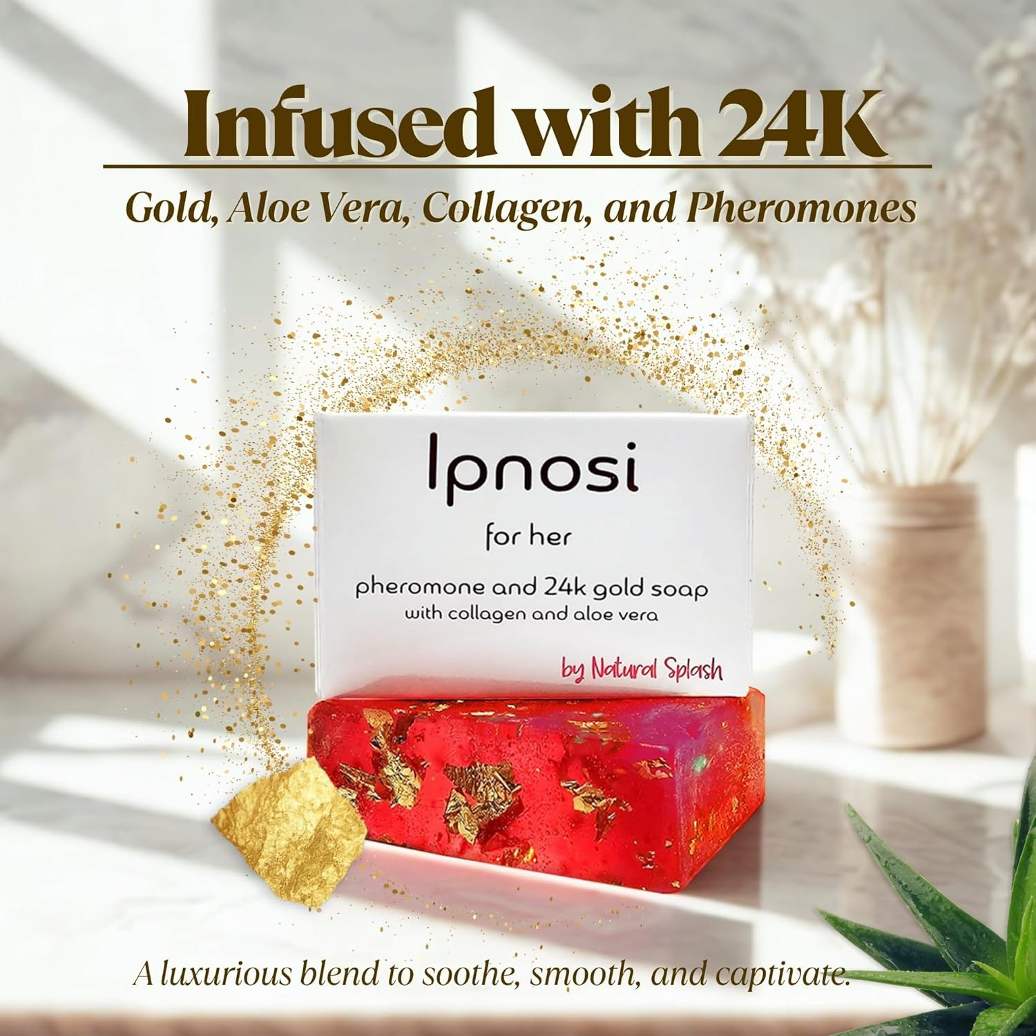 Lpnosi Pheromone Soap for Women, Luxurious Bar with 24K Gold, Collagen & Aloe Ve
