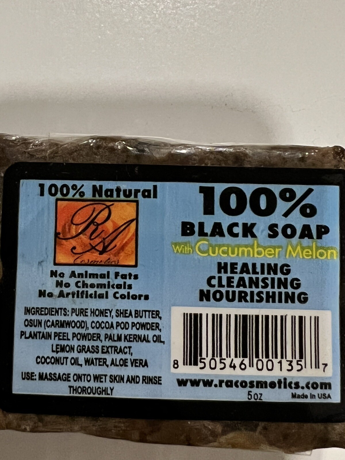 RA Cosmetics 100% Natural Black Soap Heals Nourishes Cleans Face Body Hair 5oz