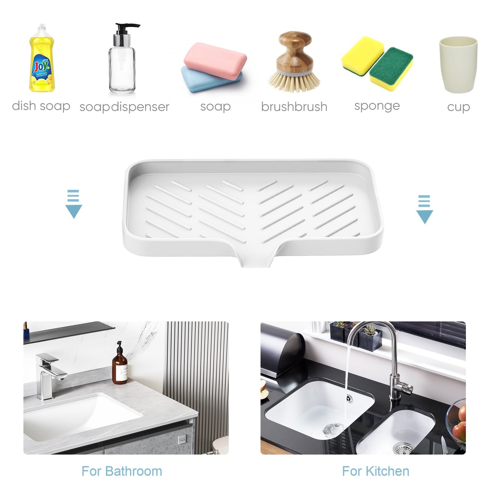 Kitchen Sink Tray,3 Pcs Silicone Sponge Holder for Kitchen Sink Organizer, Ki…