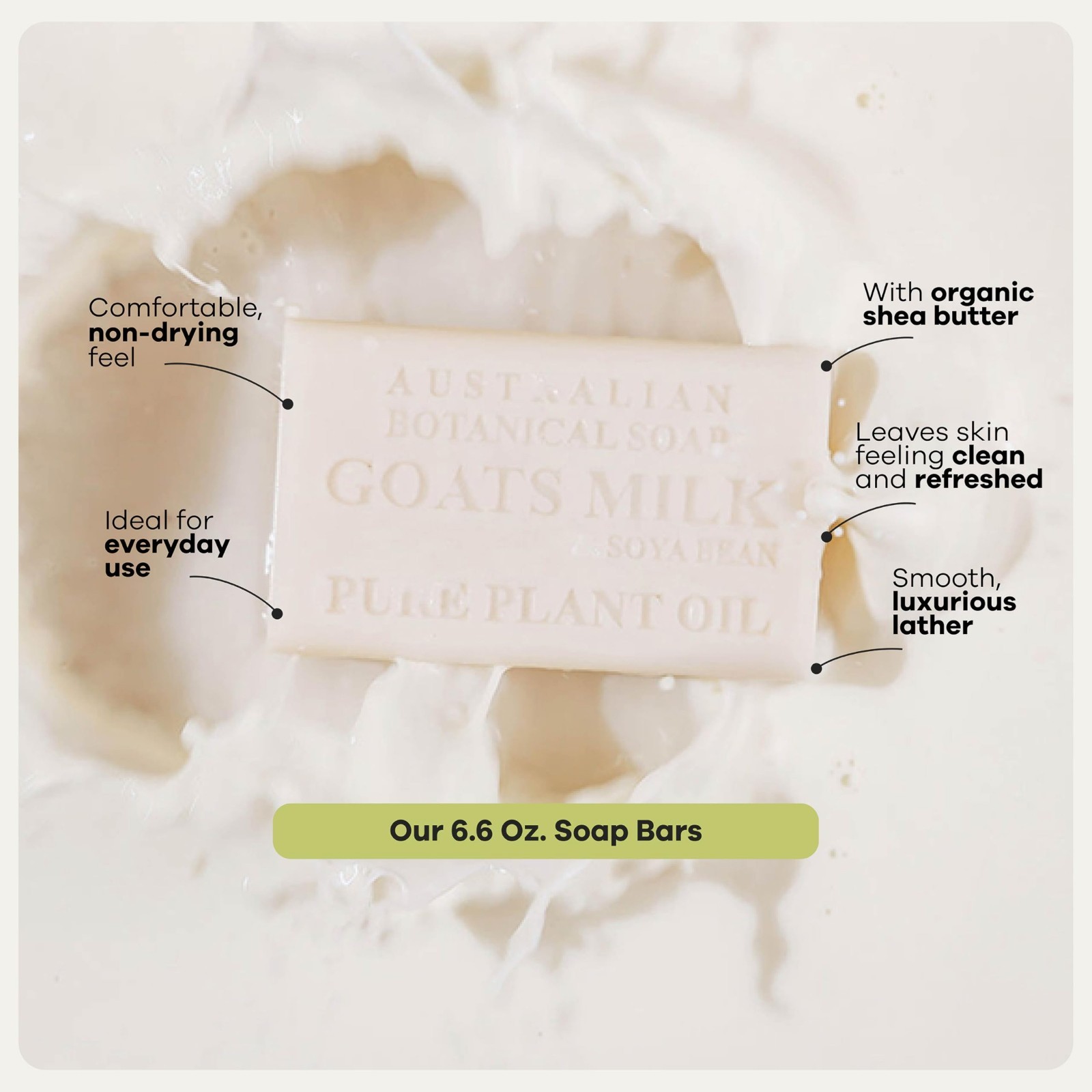 Goat Milk Soap Bars – Triple Milled Cleansing Soap with Shea Butter & Soya Oil,