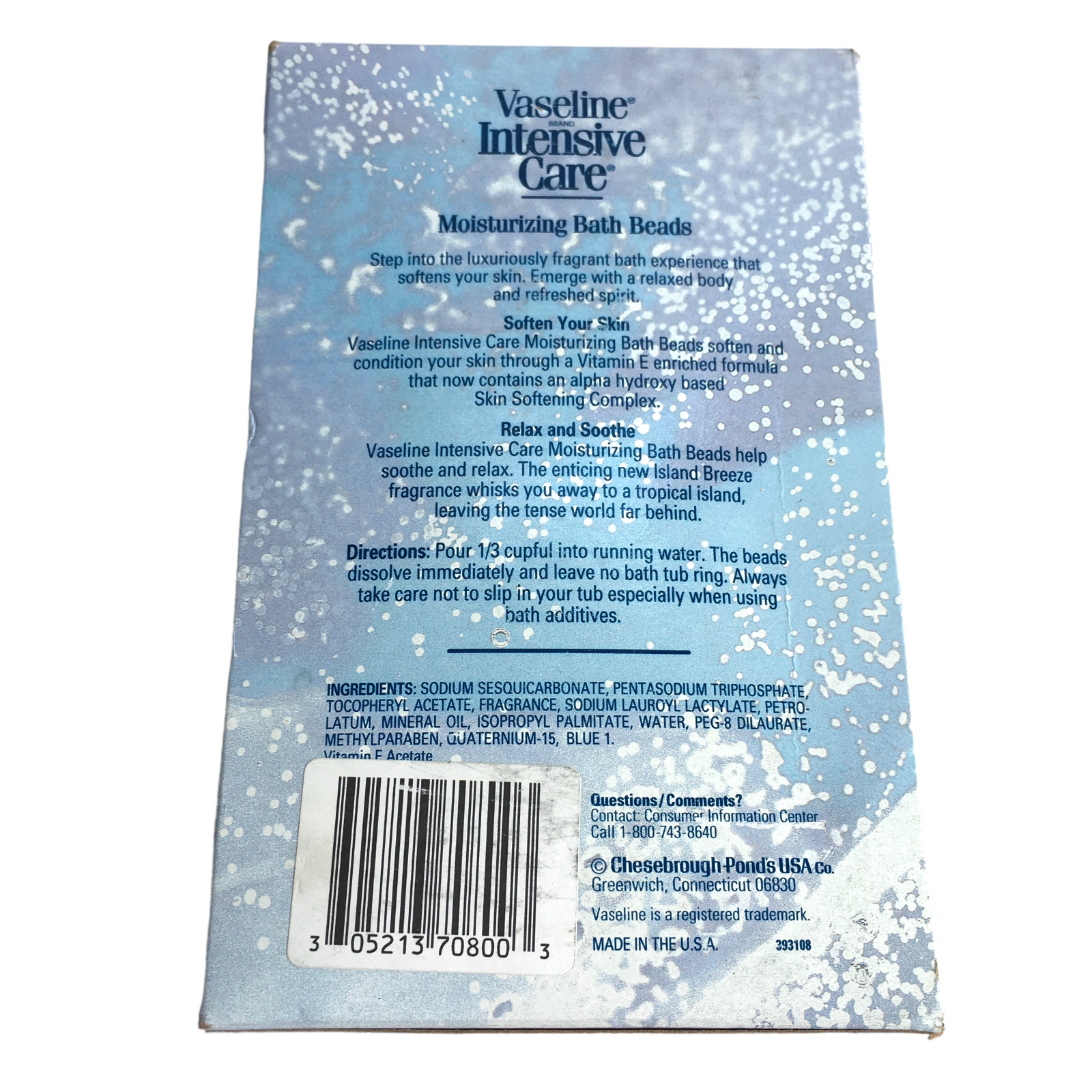 Vaseline Intensive Care Moisturizing Bath Beads Island Breeze Skin softening NIB