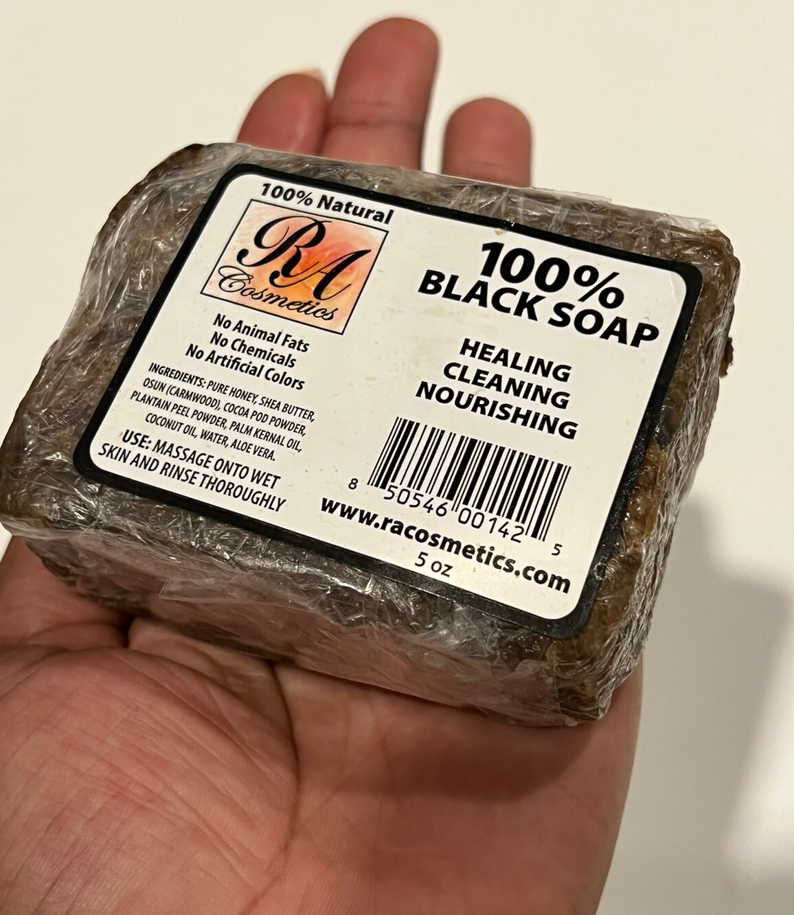 RA Cosmetics 100% Natural Black Soap Heals Nourishes Cleans Face Body Hair 5oz