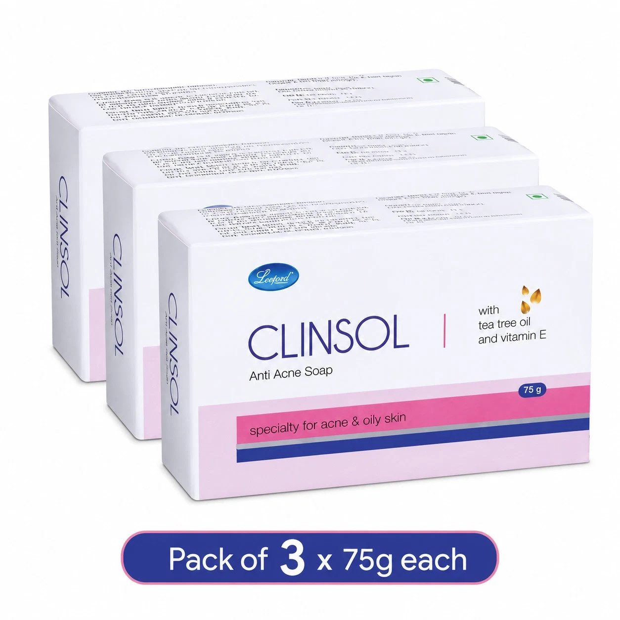 CLINSOL SOAP PACK OF 3 (75G EACH) BEST FOR ACNE & OILY SKIN ENRICHED TEA TREE