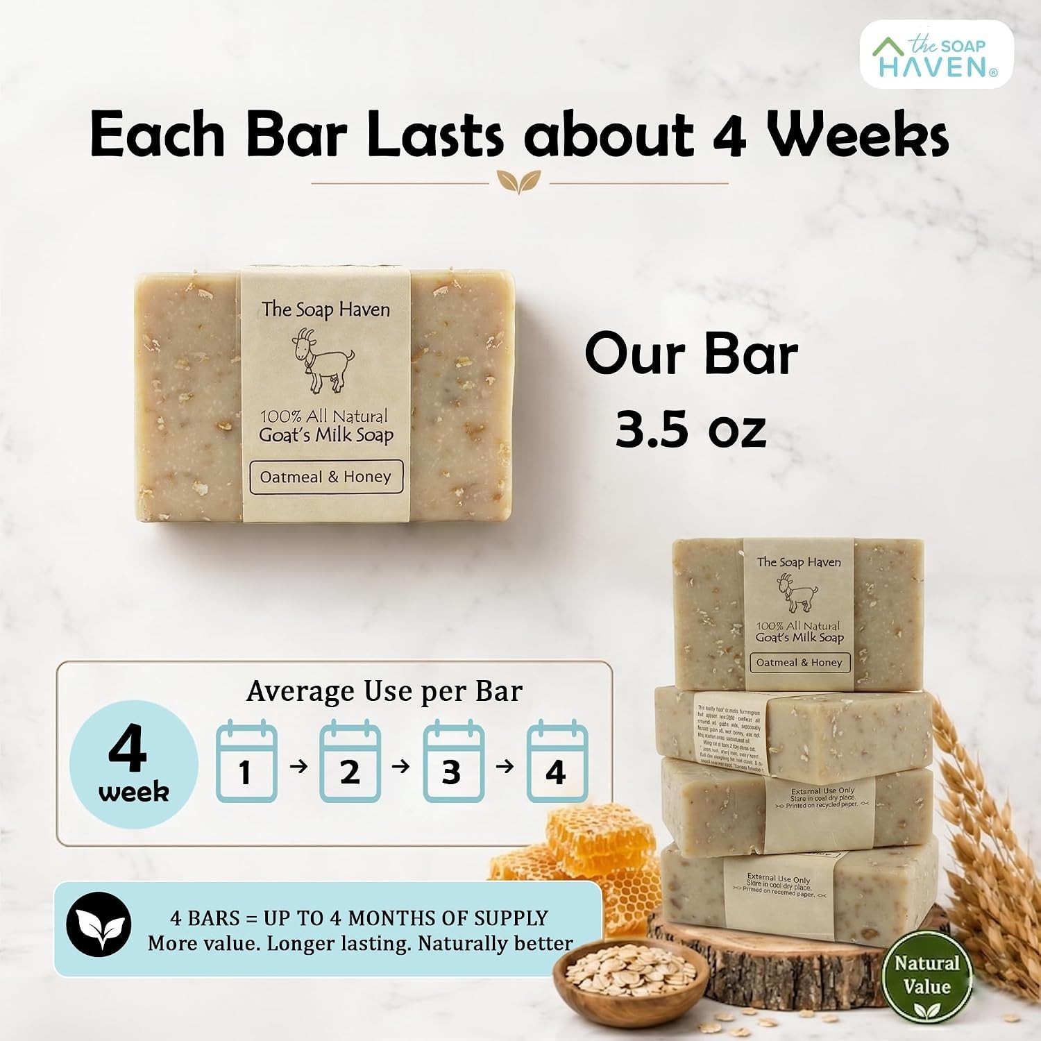 Oatmeal & Honey Goat Milk Soap Hand | All Natural and SLS Free | Unscented So…
