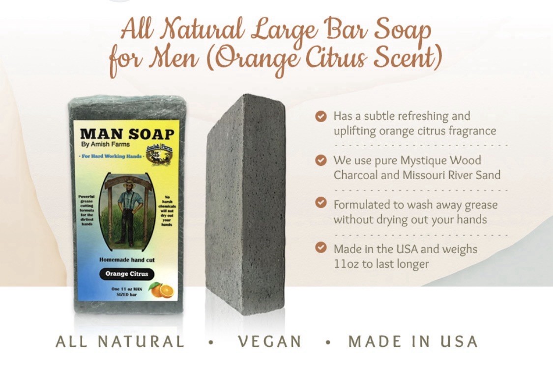 Amish Farms Men’s Soap 1 Large Bar Soap Men Heavy Duty 11 oz Orange Citrus HTF