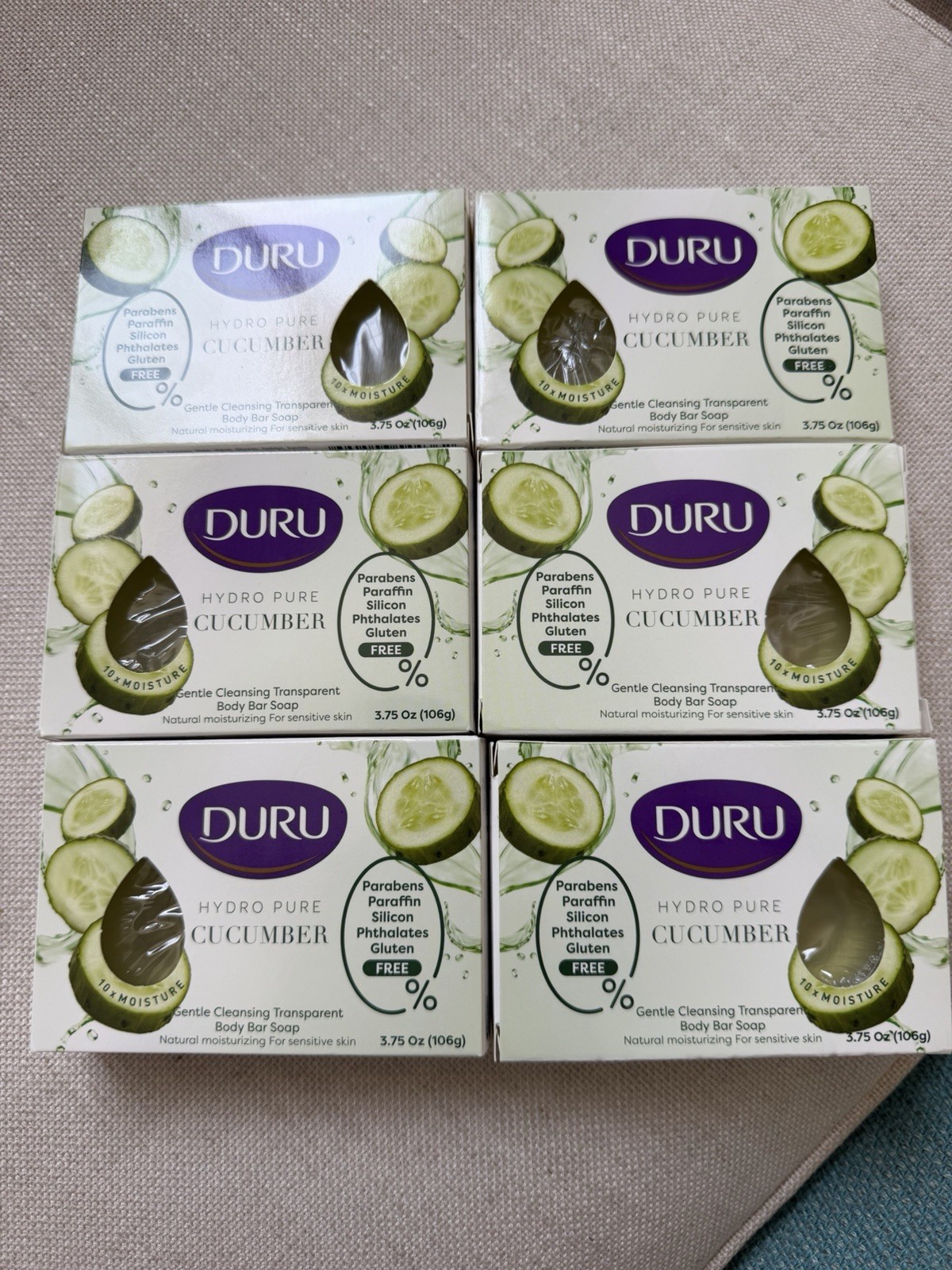 Set Of 6 DURU HYDRO PURE CUCUMBER TRANSPARENT BATH BAR SOAP 3.75oz