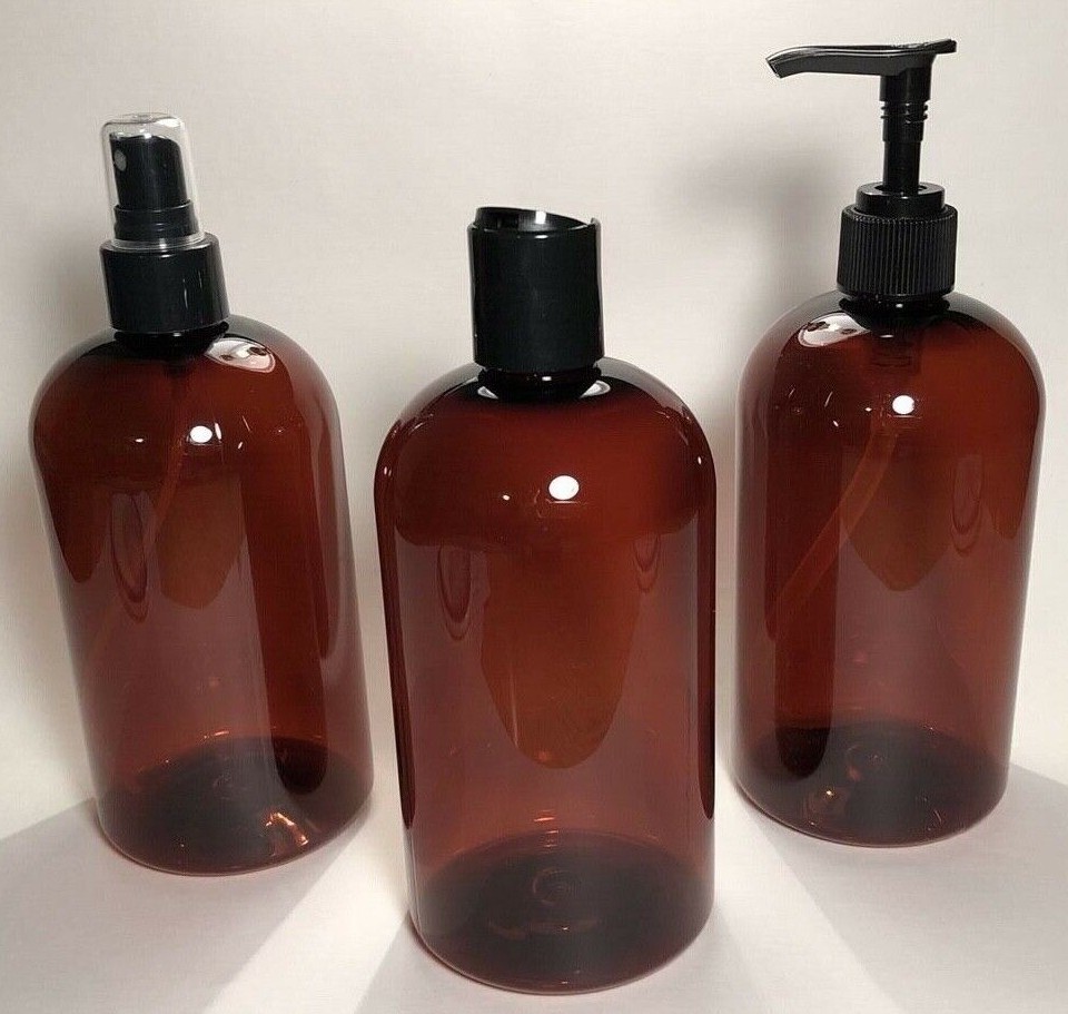 16 oz PET Plastic BPA Free 24/410 Amber Boston Round Bottles & caps SALE