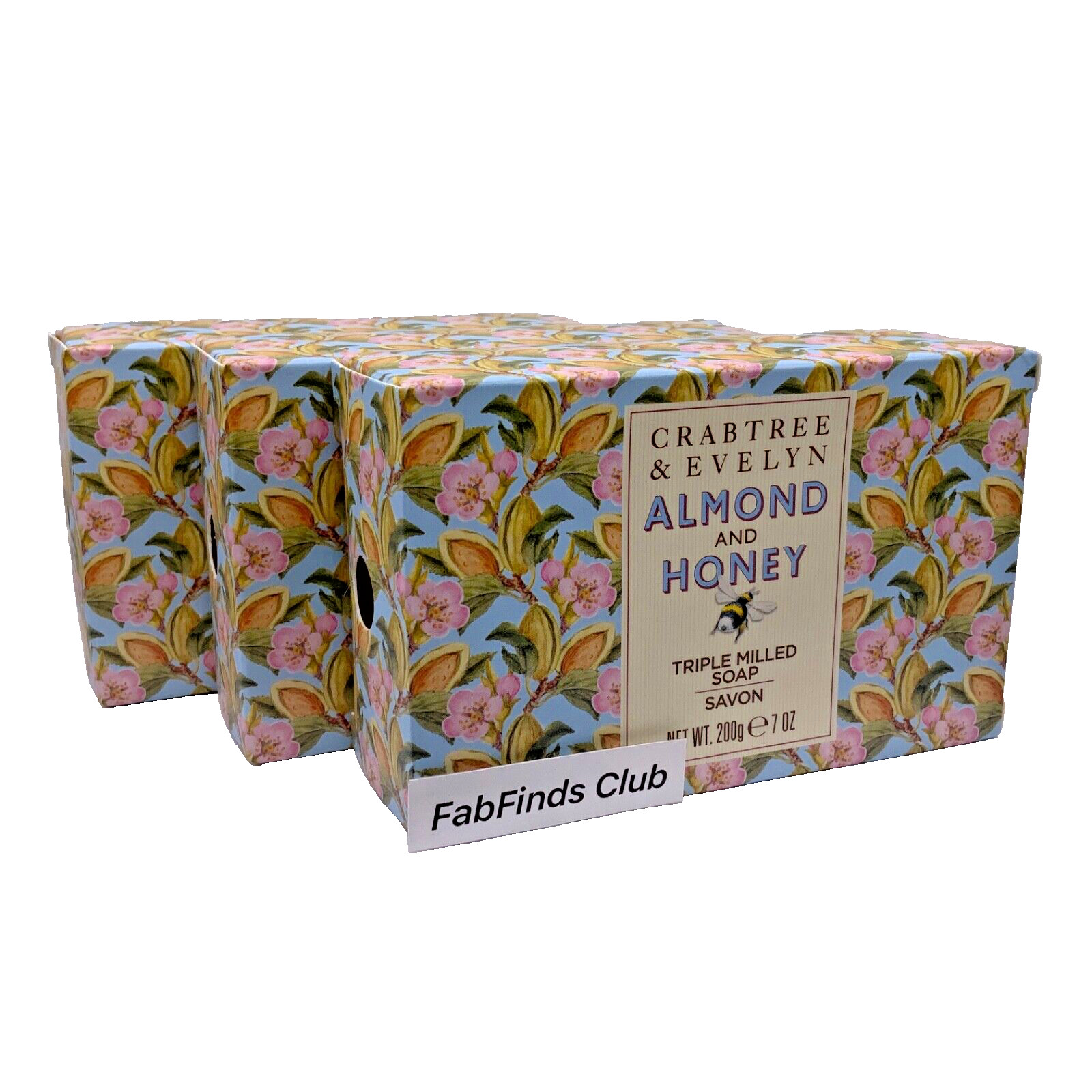 Crabtree & Evelyn Bar soap Almond & Honey Triple Milled 21oz (3x7oz) Jumbo Size