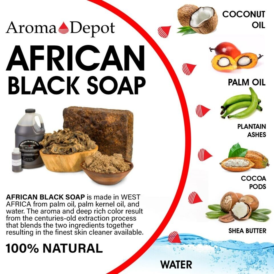 Raw African Black Soap Paste 8 oz. WHOLESALE Natural Wash Face Body Hair 6 PACK