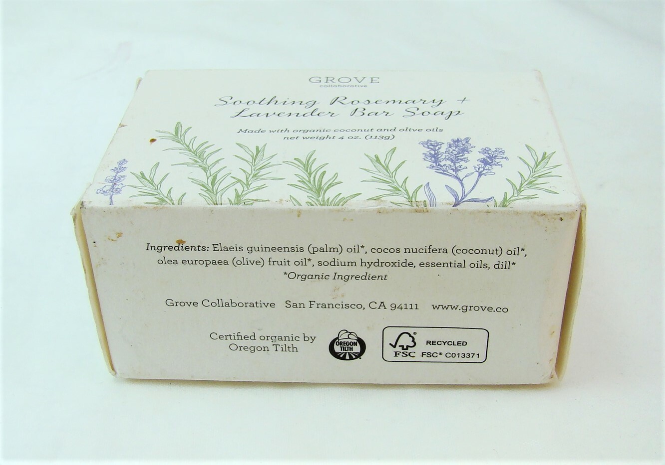 Grove Collaborative SOOTHING ROSEMARY & LAVENDER Bar Soap 4 oz 113 g NEW NIB