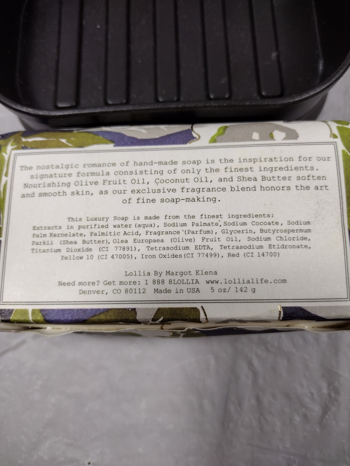 Lollia Perfumed Fine Soap. Shea Butter. Margot Elena, w/Soap Tray, Made In USA.