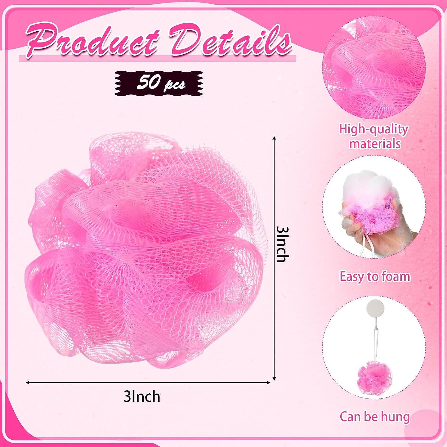 Suttmin 50 Pcs Bath Sponge Shower Loofahs Bulk or Pink