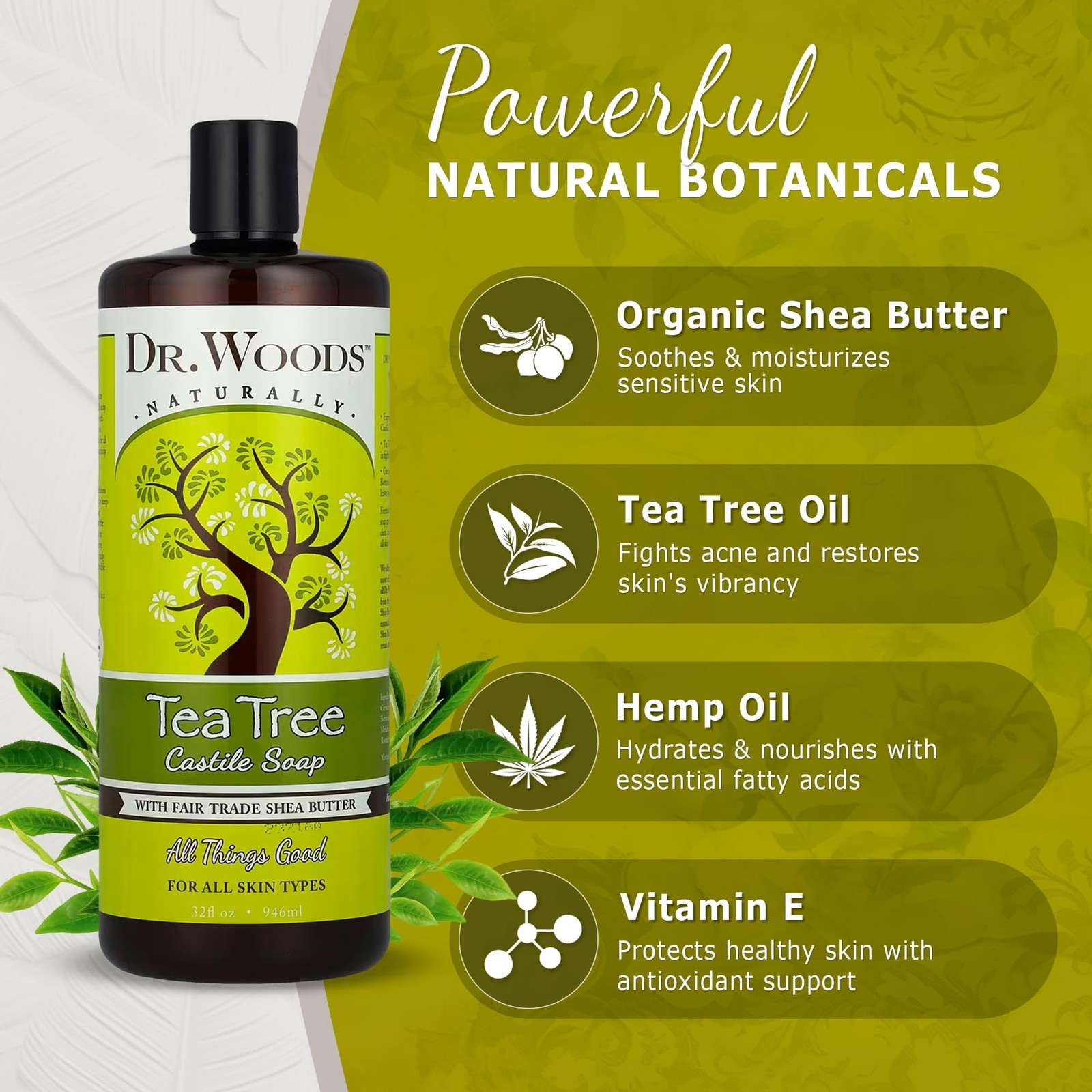 Dr. Woods Pure Tea Tree Liquid Castile Soap with Organic Shea Butter, 32 Ounc…