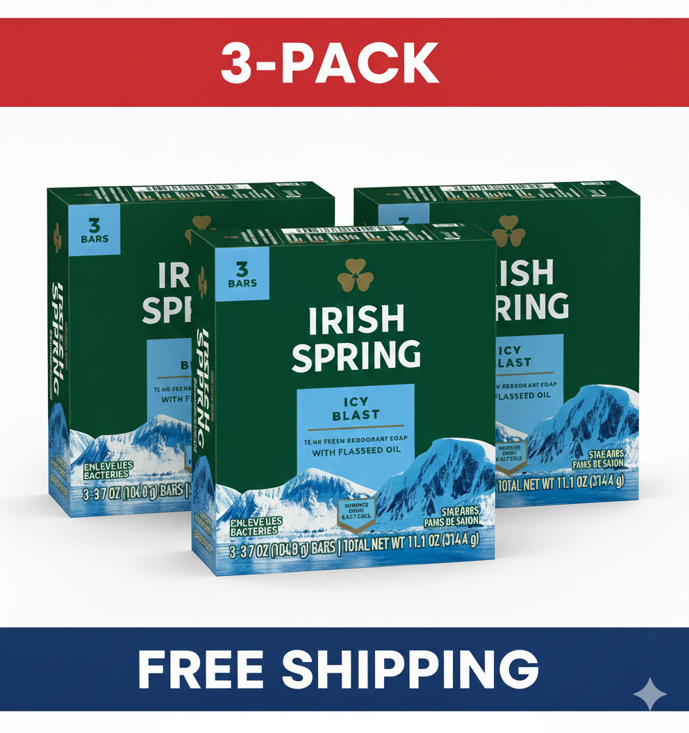 Irish Spring Icy Blast Bar Soap for Men, Mens Bar Soap, 3 PACK , 3.7 Oz Soap Bar