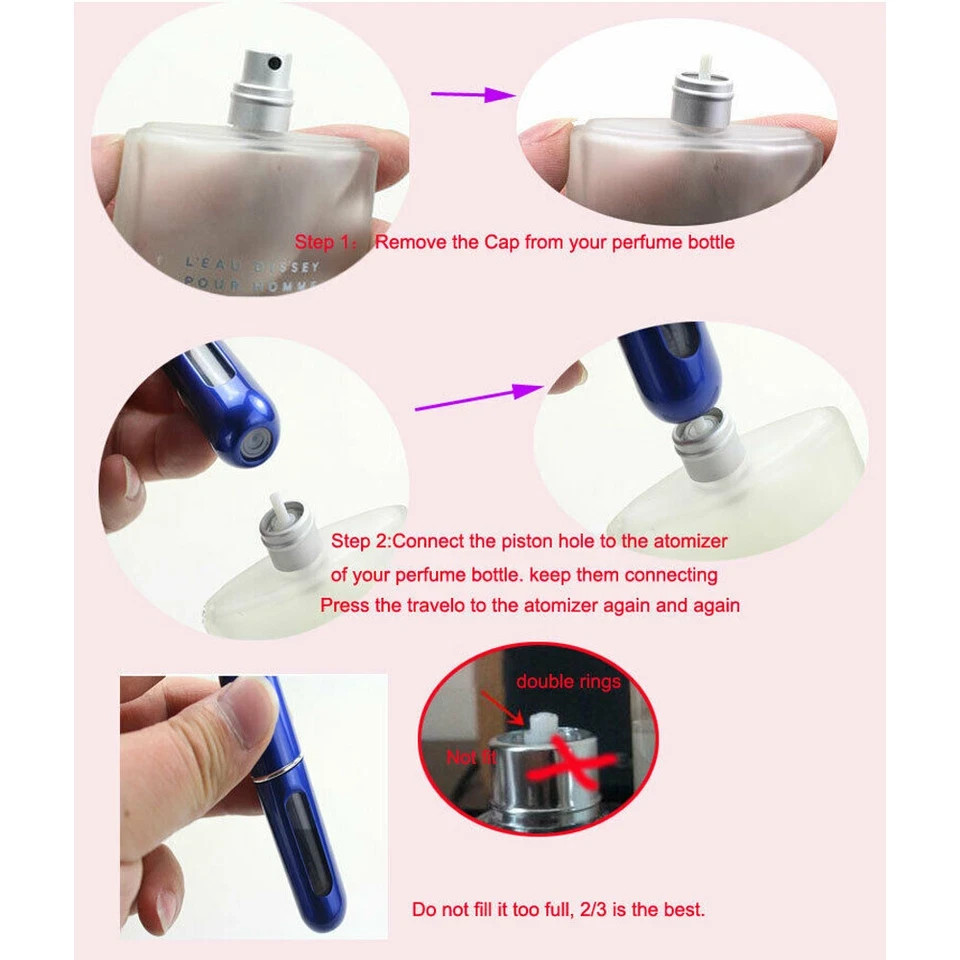 5 Pcs Refillable Travel Portable Perfume Atomizer Bottle Spray Pump Case 5ML USA