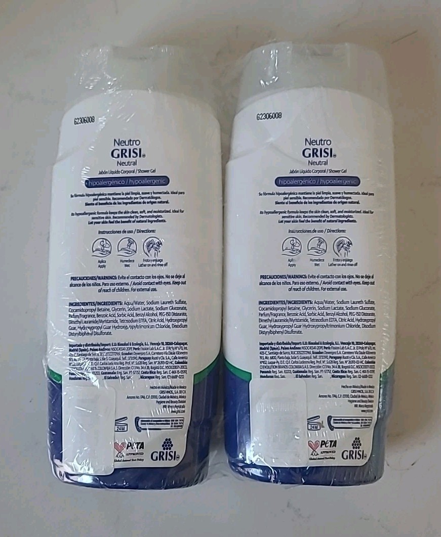 2 Grisi Neutro Neutral Shower Gel Hypoallergenic Body Wash SEALED (B3-G10)