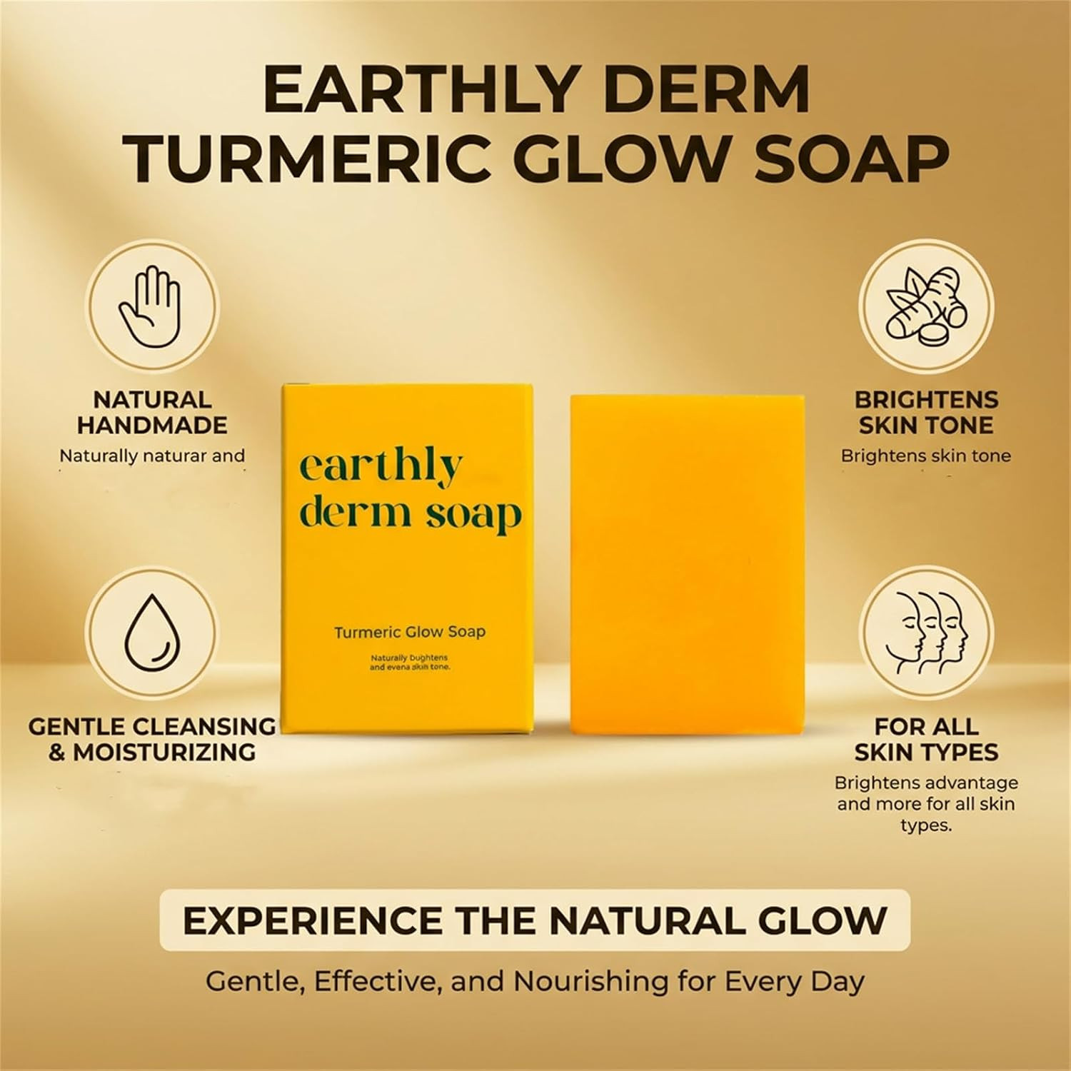 Earthly Derm Turmeric Glow Soap, Handmade Turmeric Cleansing Soap, Body Skin Car