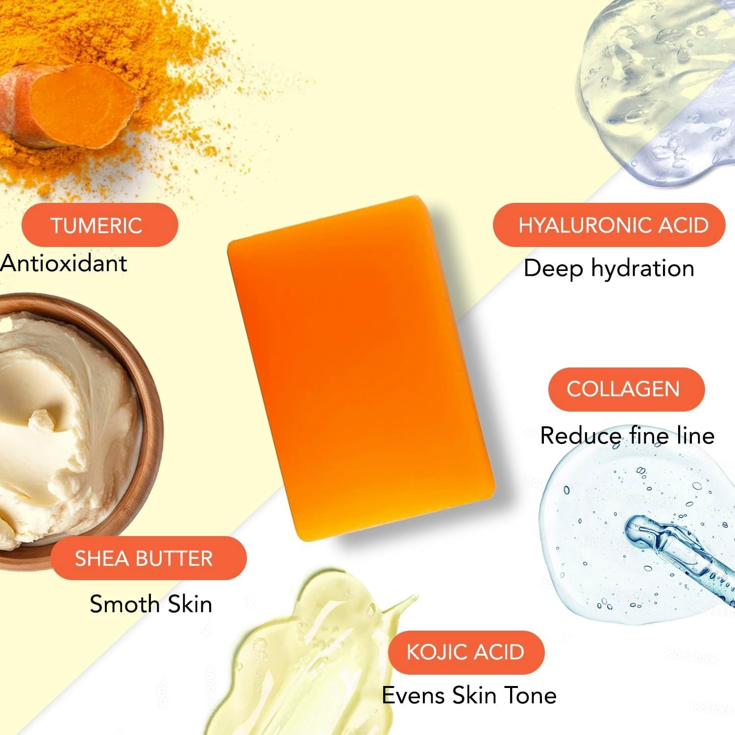 Kojic Acid Soap 2 Bars with Loofah Sponge Turmeric Vitamin C Retinol Set