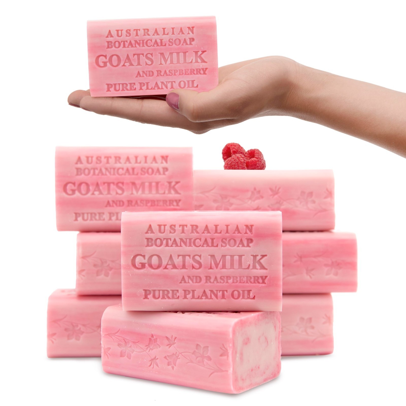 Natural Goats Milk Soap with Raspberry, 6.6 OZ, Triple Milled, Organic Shea Butt